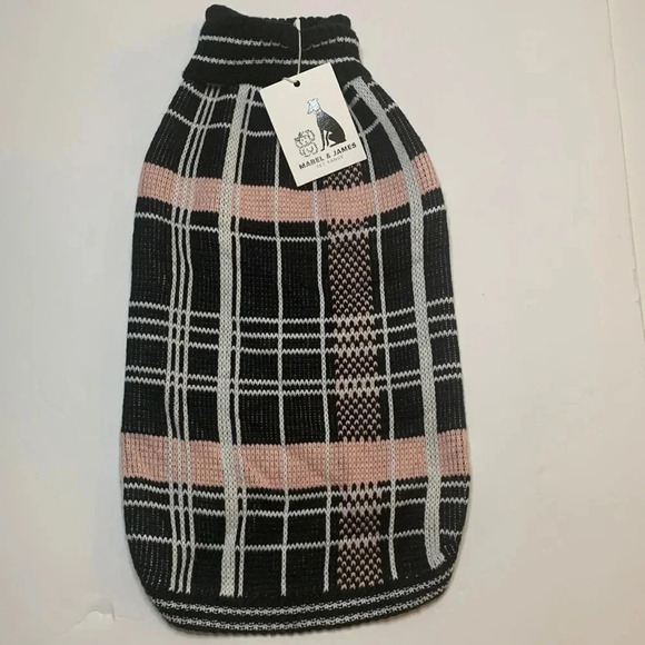 Mabel & James Plaid Dog Sweater Pink, Black Size Large - Picture 2 of 9
